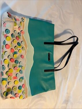 kate spade teal and multicolor beach umbrella tote